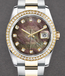 2-Tone Datejust 36mm in Steel with Diamond Bezel on Oyster Bracelet with Dark MOP Diamond Dial