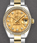 Datejust 26mm in Yellow Gold with Diamond Bezel on Oyster Bracelet with Gold Crystal Dial
