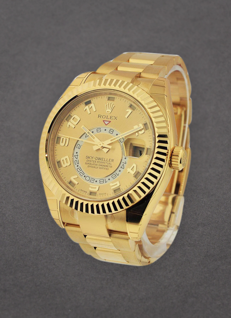 Rolex Unworn Sky Dweller Oyster 42mm in Yellow Gold with Fluted Bezel