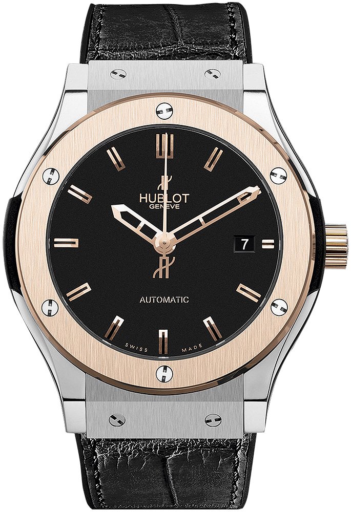 Classic Fusion 38mm in Titanium with Rose Gold on Black Leather Strap with Black Dial