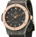 Classic Fusion Ceramic with Rose Gold Bezel on Black Rubber Strap with Carbon Black Dial