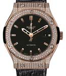 Classic Fusion 45mm in King Gold with Pave Diamond Bezel on Black Leather Strap with Black Dial