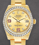 Datejust 31mm in Yellow Gold with Diamond Bezel On Oyster Bracelet with Champagne Diamond Dial - Ruby on 6 & 9