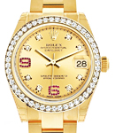 Datejust 31mm in Yellow Gold with Diamond Bezel On Oyster Bracelet with Champagne Diamond Dial - Ruby on 6 & 9