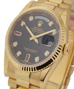 Day-Date 36mm President in Yellow Gold with Fluted Bezel on Bracelet with Black Dial