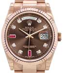 Day-Date President in Rose Gold with Fluted Bezel on Rose Gold Oyster Bracelet with Chocolate Diamond Dial