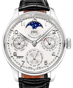 Portuguese Perpetual Calendar - Limited Edition 250 pcs Platinum on Black Leather Strap with Silver Dial
