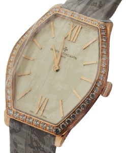 Malte Ladies  in Rose Gold with Diamond Bezel On Tan Alligator Strap with Silver Sandblasted Dial