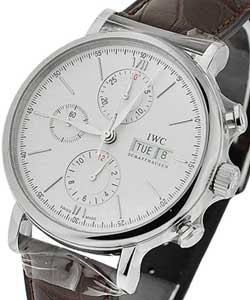 Portofino Chronograph 42mm Automatic in Stainless Steel on Dark Brown Alligator Leather Strap with Silver Dial