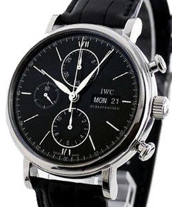 Portofino Chronograph in Steel on Black Alligator Leather Strap with Black Dial
