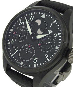 Big Pilot Perpetual Calendar Top Gun 48mm in Black PVD Ceramic and Titanium on Black Fabric Strap with Black Dial