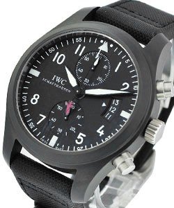 Pilots Chronograph 46mm with steel on Black Leather Strap with Black Dial