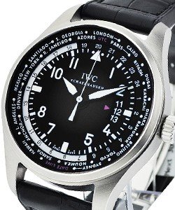 Pilots Worldtimer 45mm Automatic in Steel On Black Alligator Leather Strap with Black Dial