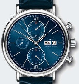 Portofino Chronograph Laureus in Steel on Blue Crocodile Leather Strap with Blue Dial