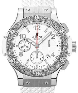 Big Bang 41mm in  Steel with Diamond Bezel on White Rubber Strap with White Dial