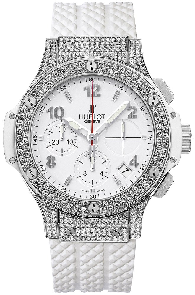 Big Bang 41mm in Steel with Diamond Bezel on White Rubber Strap with White Dial