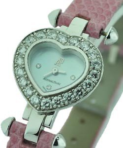 Heart with Diamond Bezel White Gold with MOP Diamond Dial on Pink Strap