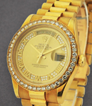 President - 36mm - Yellow Gold - Aftermarket Diamond Bezel on Old Style Bracelet - Factory Champagne Diamond Dial