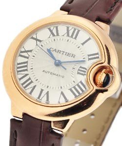 Ballon Bleu 33mm Automatic in Rose Gold on Brown Leather Strap with Silver Dial