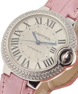 Ballon Bleu 33mm with Diamond Bezel White Gold on Pink Leather Strap with Silver Dial