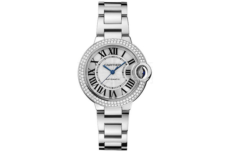 Ballon Bleu 33mm in White Gold with Diamond Bezel on White Gold Bracelet with Silver Dial