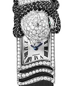 Secret Panda - White Diamonds & Black Sapphires White Gold on Fabric Strap with Silver Dial