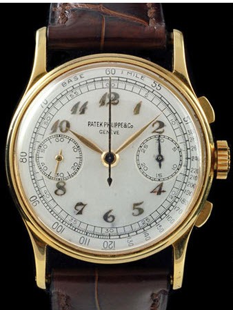 Vintage Chronograph Men's Manual in Yellow Gold On Brown Crocodile Strap with Silvered Dial