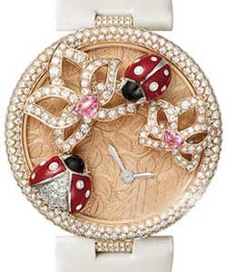 Ladybirds Decor with Diamonds - Limited Edition Rose Gold on Fabric Strap with Pink Gold Dial
