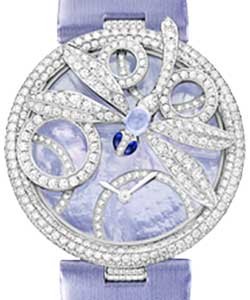 Dragonfly Decor Watch with Diamonds White Gold on Fabric Strap with Mauve Dial