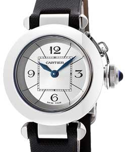 Miss Pasha with Blue Synthetic Spinel Cabochon Steel on Black Fabric Strap with Silver Opaline Dial