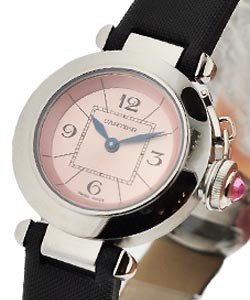 Miss Pasha with Pink Synthetic Spinel Cabochon Steel on Black Fabric Strap with Pink Dial