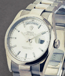 President - White Gold - Domed Bezel - 36mm on White Gold Bracelet with Silver Stick Dial