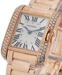Tank Anglaise Small Model Rose Gold on Rose Gold Bracelet with Silver Dial