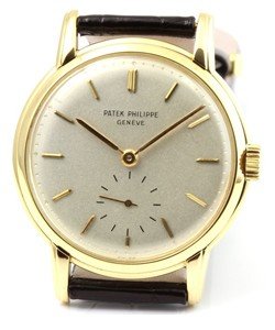Vintage Calatrava 2484J - Yellow Gold - Circa 1951 On Brown Crocodile Strap with Opaline Dial 