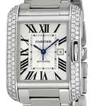 Tank Anglaise - 18K Gold Automatic with Diamond Bezel White Gold on Bracelet with Silver Roman Dial