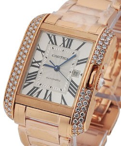 Tank Anglaise Medium Diamond Bezel Rose Gold on Bracelet with Silver Dial