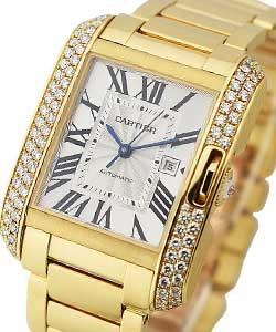 Tank Anglaise Medium in Yellow Gold with Diamond Bezel on Yellow Gold Bracelet with Silver Dial