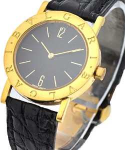 Bvlgari-Bvlgari 30mm on Yellow Gold on Black Leather Strap with Black Dial