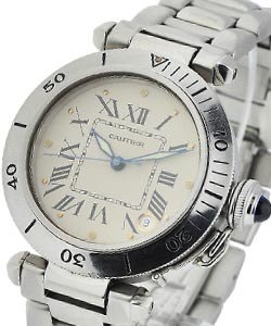 Pasha C with Rotating Bezel Date at 4 o'clock - White Dial with Black Romans