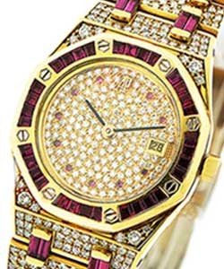 Royal Oak Lady's - Ruby Bezel Yellow Gold on Bracelet with Paved Diamond Dial
