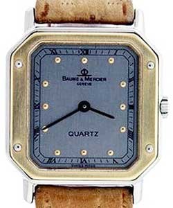 Classique Two Tone Quartz in Steel with Yellow Gold Bezel on Brown Leather Strap with Silver Dial