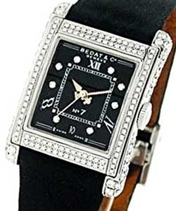 No. 7 in Stainless Steel with Diamond Bezel on Black Satin Strap with Black Diamond Dial