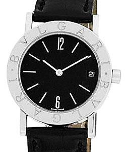 Bvlgari-Bvlgari 30mm in Steel on Black Alligator Leather Strap with Black Dial