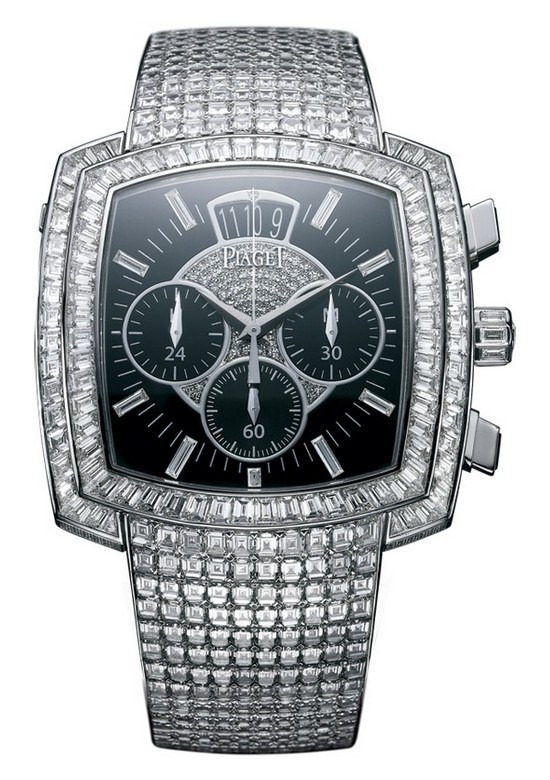 Piaget Limelight Cushion Flyback Chrono in White Gold with Baguette Diamond Bezel