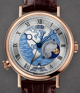 Classique Hora Mundi Europe in Rose Gold on Brown Crocodile Leather Strap with Silvered Gold Europe Dial
