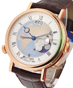Classique Hora Mundi Europe in Rose Gold on Brown Crocodile Leather Strap with Silvered Gold Europe Dial