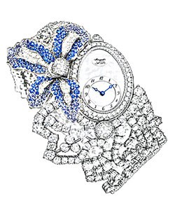 High Jewellery Timepiece White Gold-Diamonds-Sapphires on Bracelet with MOP Dial