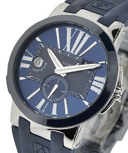 Executive Dual Time  Blue Steel on Blue Rubber Strap with Blue Dial