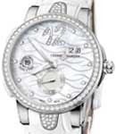 Executive Dual Time in Steel with Diamond Bezel On White Leather Strap with White Mother of Pearl Diamond Dial
