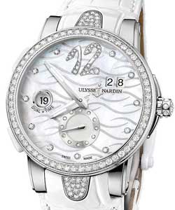 Executive Dual Time 40mm in Steel with Diamond Bezel on White Leather Strap with White MOP Diamond Dial